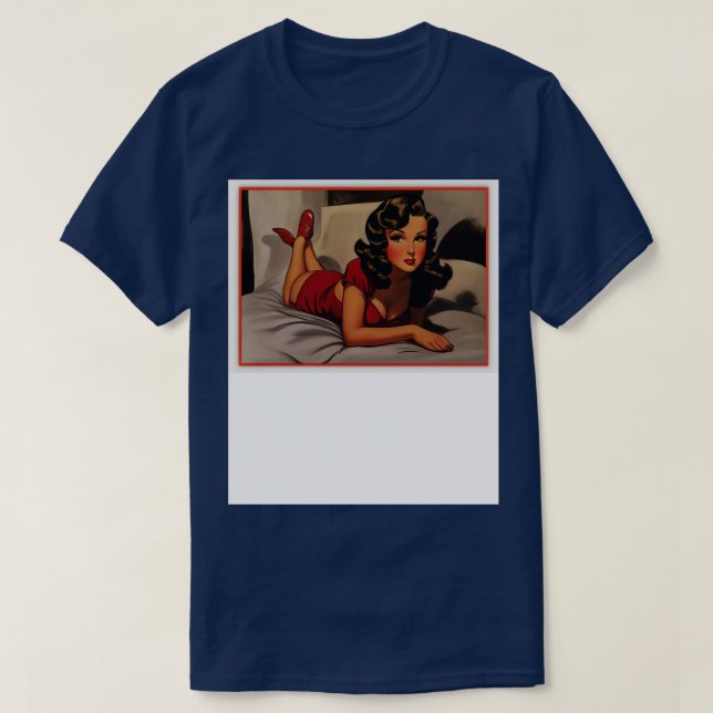 Brunette Pinup Girl in Red T Shirt (Design framsida)