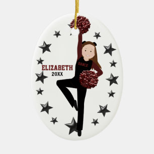 Brunette Pom Squad i Black & Maroon Julgransprydnad Keramik
