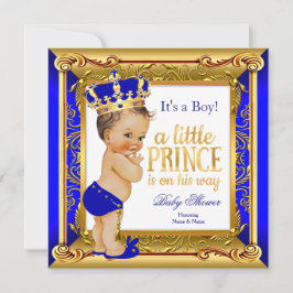 Brunette Prince Baby Shower Blue Faux Guld Inbjudningar