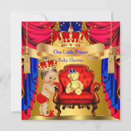 Brunette Prince Baby Shower Guld Bear Red Blue Inbjudningar