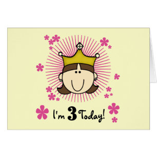 Brunette Princess 3rd Birthday Tshirts and Gifts Hälsningskort
