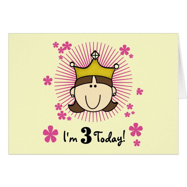 Brunette Princess 3rd Birthday Tshirts and Gifts Hälsningskort (Framsidan Horizontal)