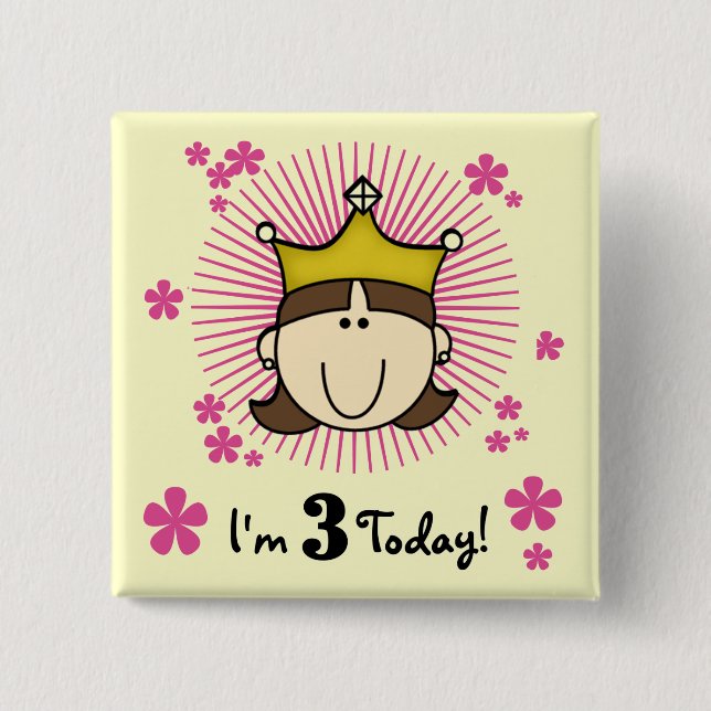Brunette Princess 3rd Birthday Tshirts and Gifts Knapp (Framsida)