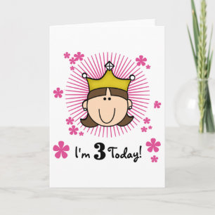 Brunette Princess 3rd Birthday Tshirts and Gifts Kort