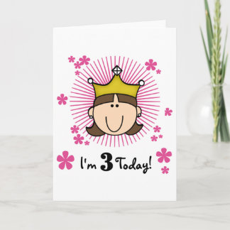 Brunette Princess 3rd Birthday Tshirts and Gifts Kort