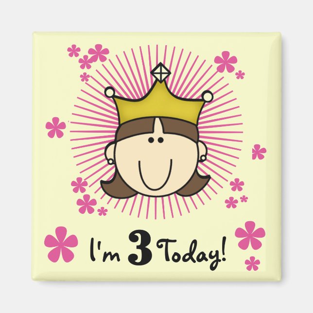 Brunette Princess 3rd Birthday Tshirts and Gifts Magnet (Framsidan)