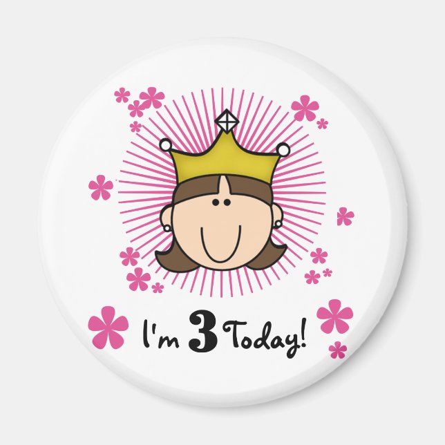 Brunette Princess 3rd Birthday Tshirts and Gifts Magnet (Framsidan)