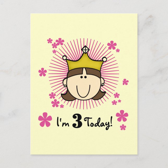 Brunette Princess 3rd Birthday Tshirts and Gifts Vykort (Framsida)