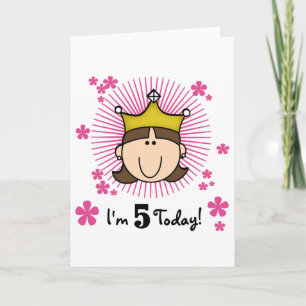 Brunette Princess 5th Birthday Tshirts and Gifts Kort