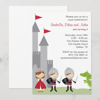 Brunette Princess and Knights Birthday Invitations Inbjudningar