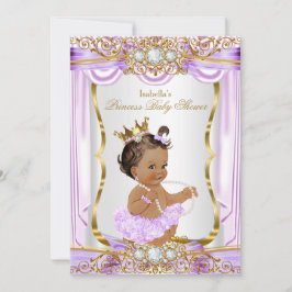 Brunette Princess Baby Shower Lila Silke Guld Inbjudningar