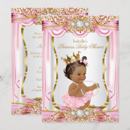 Brunette Princess Baby Shower Rosa Silke mörk Inbjudningar