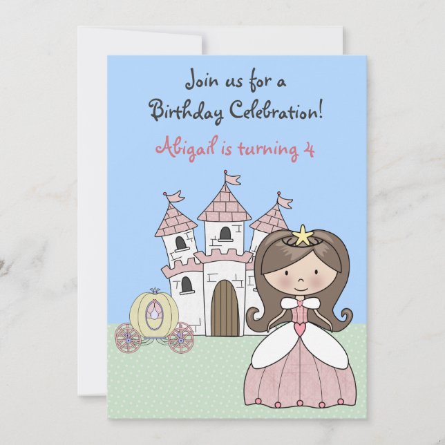 Brunette Princess Fairy Tale Birthday bjudande Inbjudningar (Framsida)