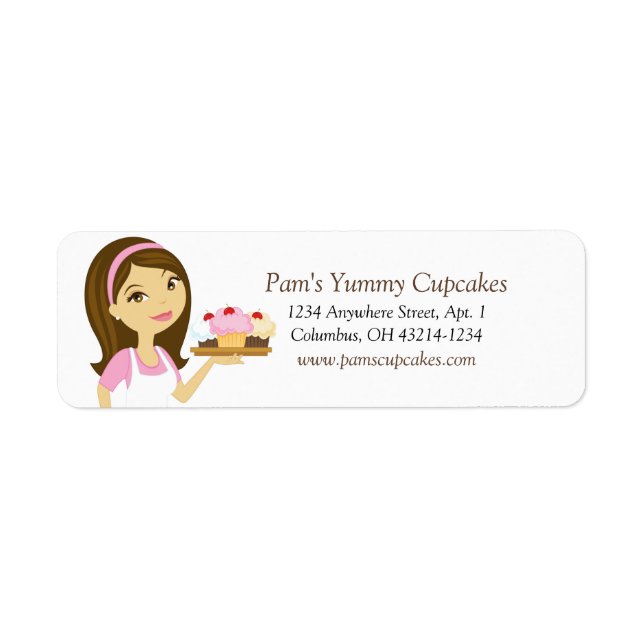 Brunette/Rosa Cupkaka Baker-Returetiketter Returadress Etikett (Framsidan)