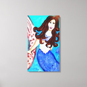brunette sjöjungfru inlindad canvas