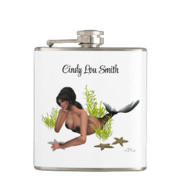 Brunette Sjöjungfru with Starfish Drink Flask Fickplunta