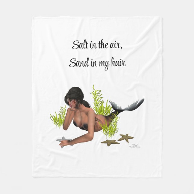 Brunette Sjöjungfru with Starfish Fleece Blanket (Framsidan)
