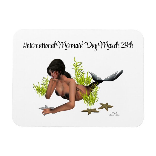 Brunette Sjöjungfru with Starfish Flexible Magnet (Horisontell)