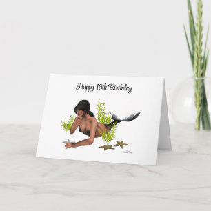 Brunette Sjöjungfru with Starfish Greeting Card Kort