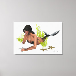 Brunette Sjöjungfru with Starfish Kanvastryck