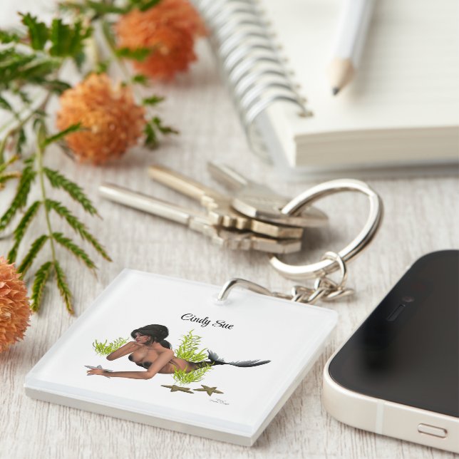 Brunette Sjöjungfru with Starfish Keychain (Högra Framsidan)