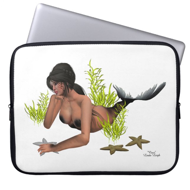 Brunette Sjöjungfru with Starfish Laptop sleeve (Framsidan)