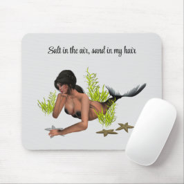 Brunette Sjöjungfru with Starfish Mousepad Musmatta