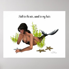 Brunette Sjöjungfru With Starfish Poster
