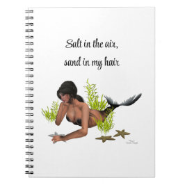 Brunette Sjöjungfru with Starfish Spiral Notebook Anteckningsbok