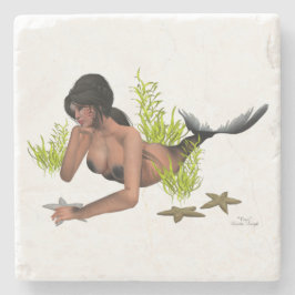 Brunette Sjöjungfru with Starfish Stone Underlägg