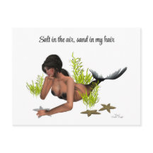Brunette Sjöjungfru with Starfish vycard