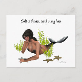 Brunette Sjöjungfru with Starfish vycard Vykort