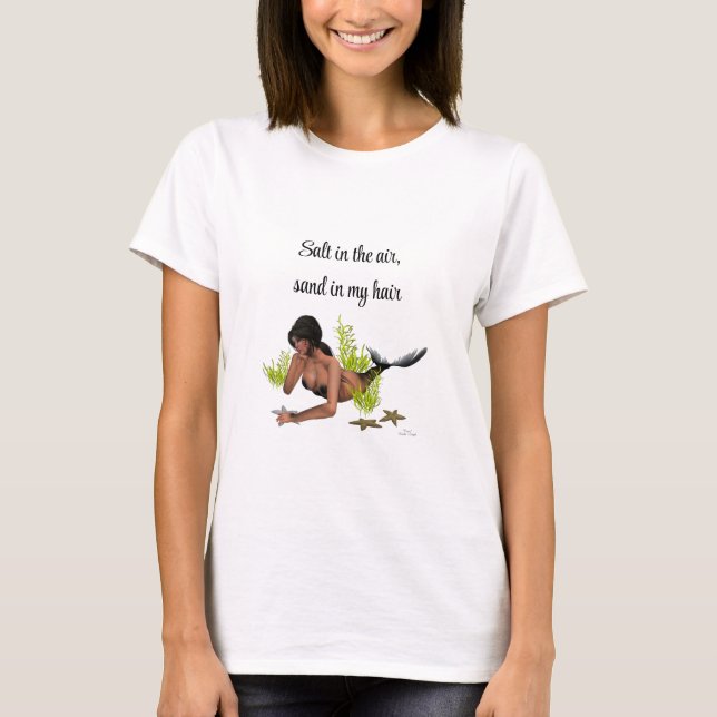 Brunette Sjöjungfru with Starfish Women's T-Shirt (Framsida)