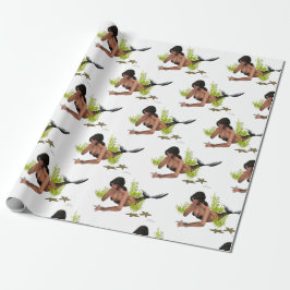 Brunette Sjöjungfru with Starfish Wrapping Papper Presentpapper