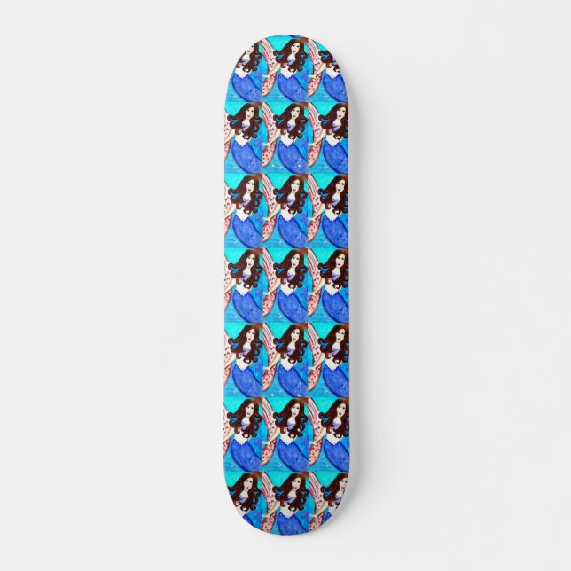 brunette sjöjungfruars blue skateboard (Framsida)