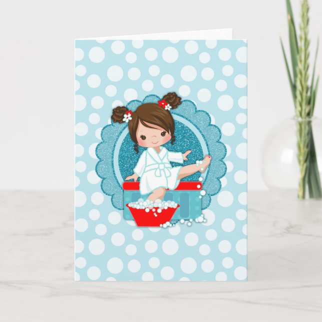 Brunette Spa Girl Bubbles Turcos Red White Kort (Framsida)