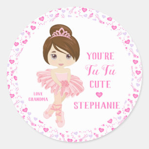 Brunette Tu Tu Cute Ballerina Runt Klistermärke