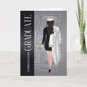 Brunette White Cap och Gown Female Student Card Kort