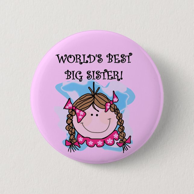Brunette World's Best Big Sister Tshirts and Gifts Knapp (Framsida)