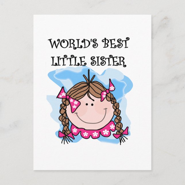 Brunette World's Best Little Sister Tshirts Vykort (Framsida)
