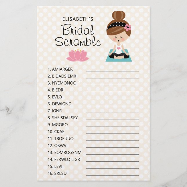 Brunette Yoga Möhippa Scramble Game (Framsida)