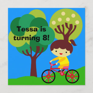 Brunettflicka på cykelfödelsedaginbjudan inbjudningar