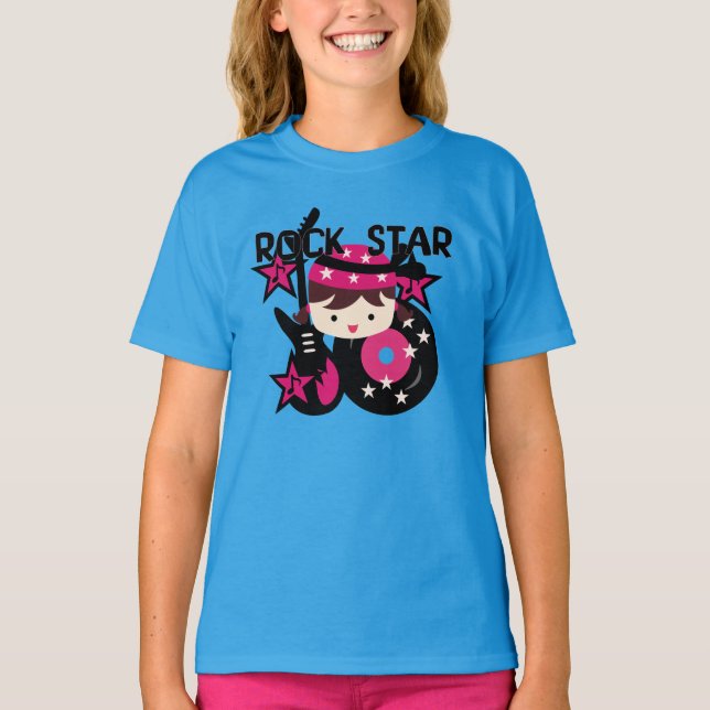 Brunettrockstjärnaflicka T-shirt (Framsida)