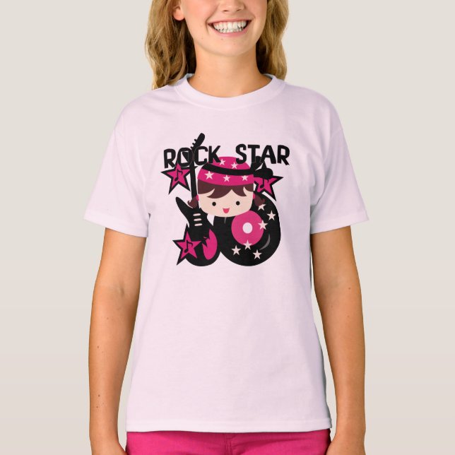 Brunettrockstjärnaflicka Tee Shirt (Framsida)