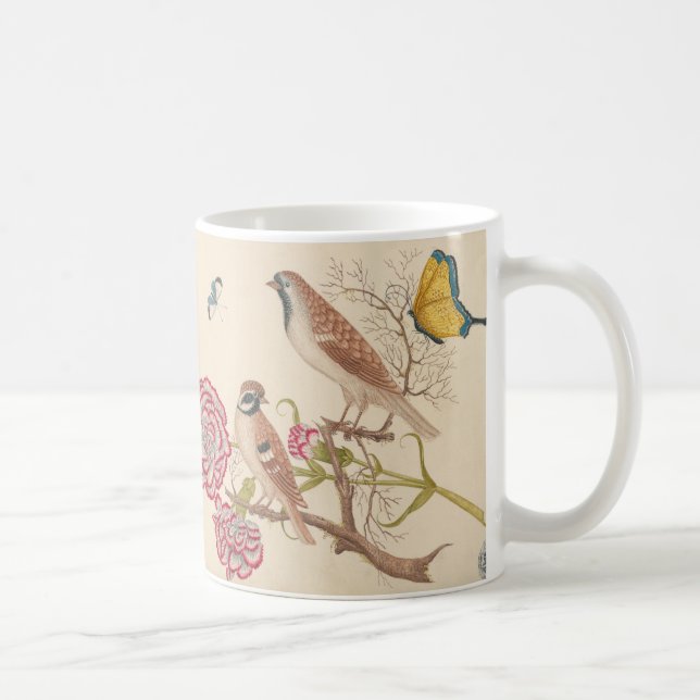 Brunfåglar med nejlikor och fjärilar kaffemugg (Höger)