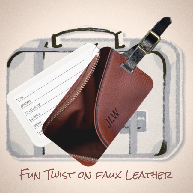 Brunfaux Leather Satin Luggage Tag Bagagebricka (Skapare uppladdad)