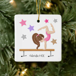 Brunhårig Gymnast Girl Gymnastics jul Julgransprydnad Keramik