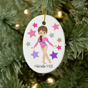 Brunhårig Gymnast Girl Gymnastics jul Julgransprydnad Keramik