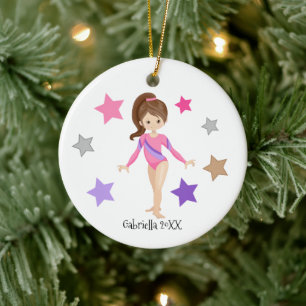 Brunhårig Gymnast Girl Gymnastics jul Julgransprydnad Keramik