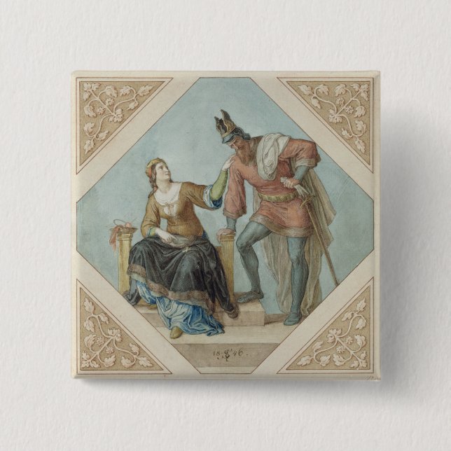 Brunhilde och Hagen, illustration för 'Niebeluen Knapp (Framsida)